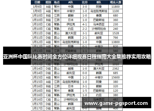 亚洲杯中国队比赛时间全方位详细观赛日程指南大全集推荐实用攻略